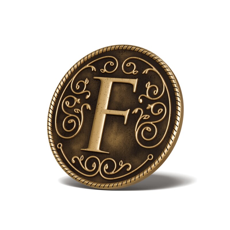 Personalised Medallion — Letter F — Antique Gold finish