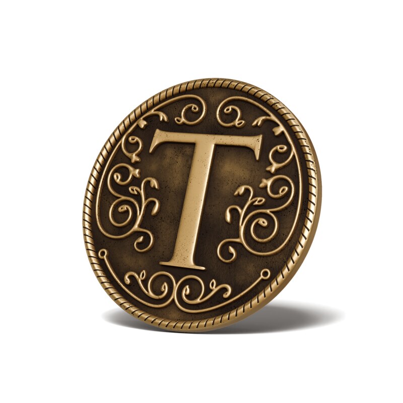 Personalised Medallion — Letter T — Antique Gold finish