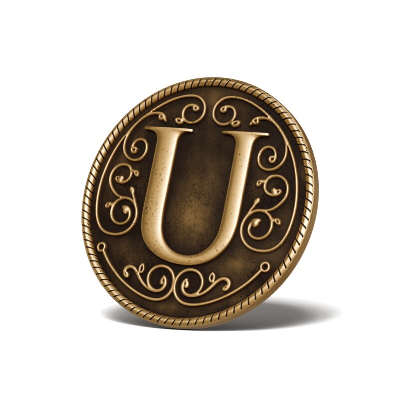 Personalised Medallion — Letter U — Antique Gold finish