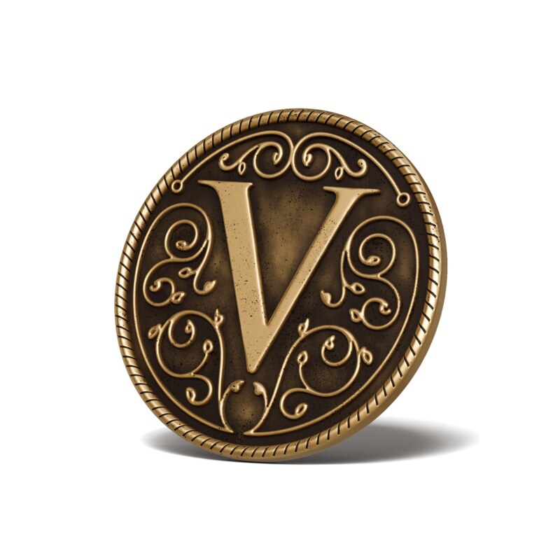 Personalised Medallion — Letter V — Antique Gold finish