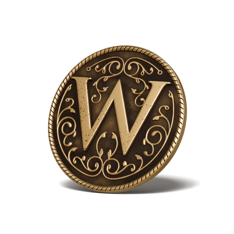 Personalised Medallion — Letter W — Antique Gold finish
